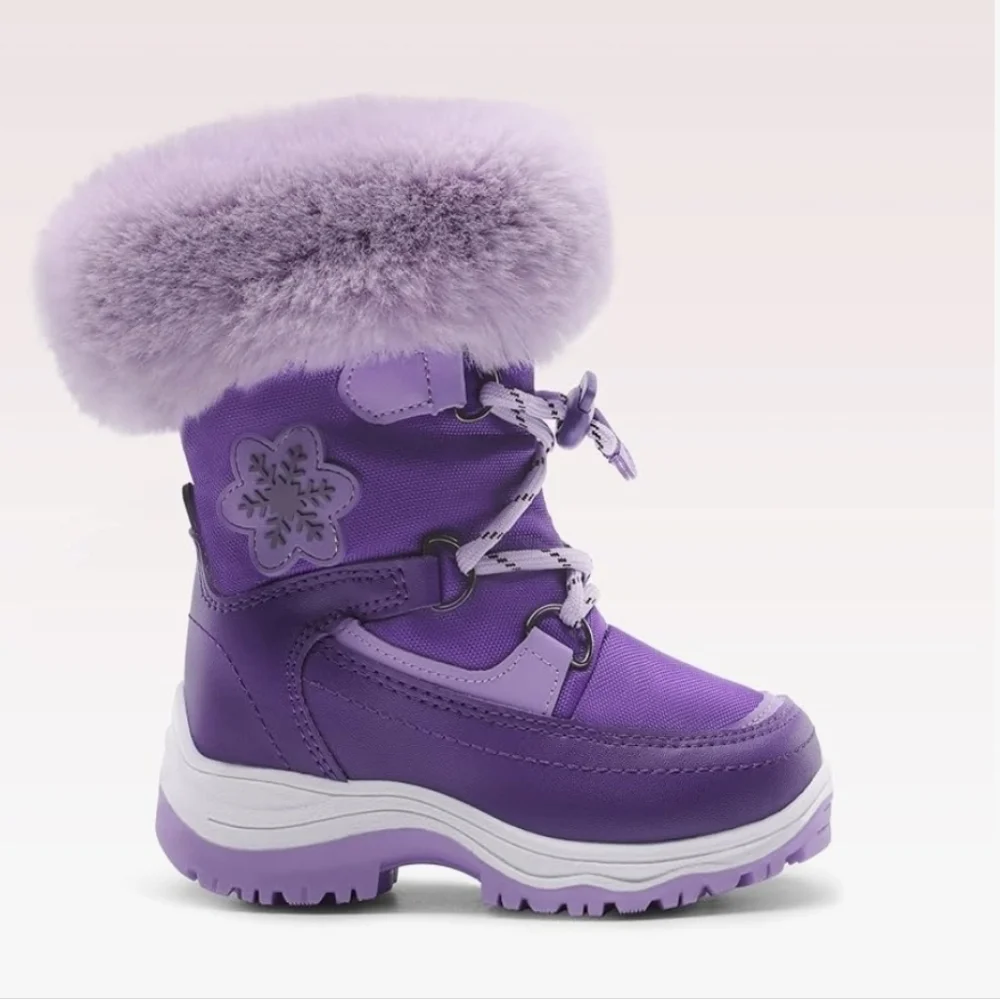 Purple Snow Boots Faux Fur Lined Mid-Calf   Slip Restiant Boots